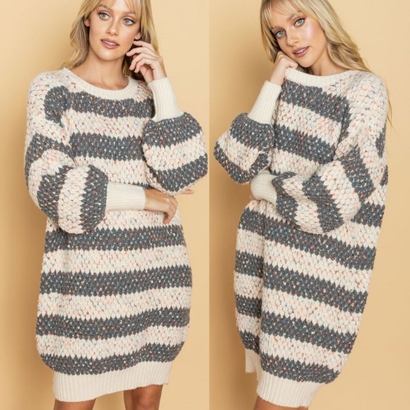 NEW Bubble Striped Funfetti Speckle Sweater Dress - Picture 8 of 12